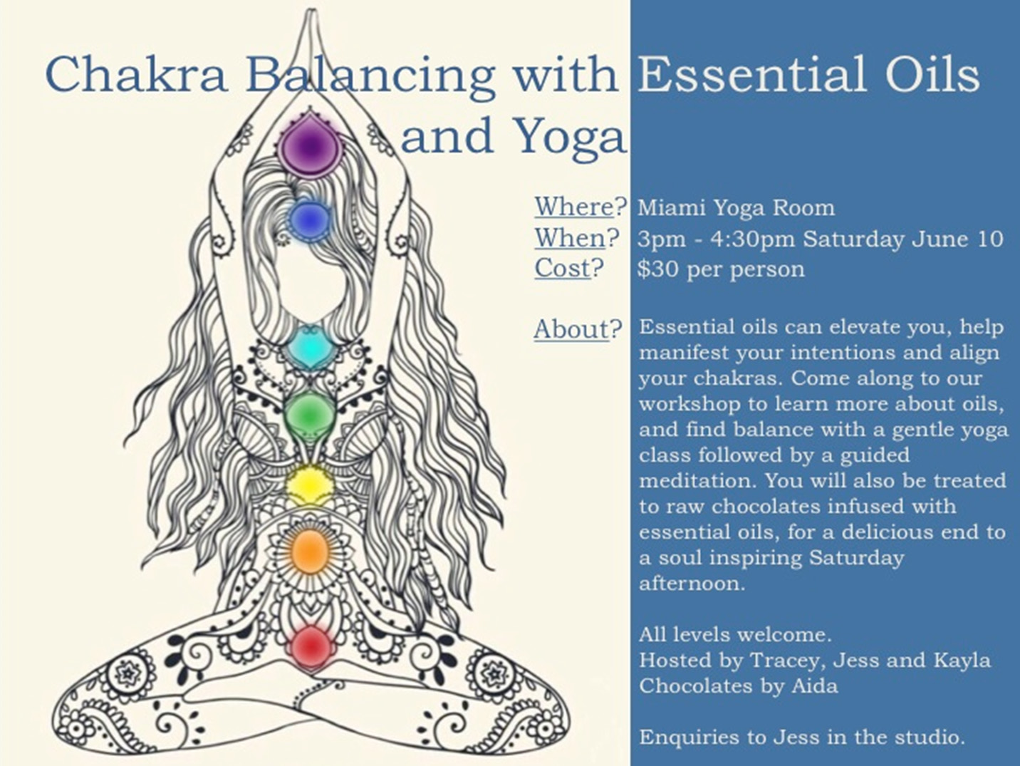 Chakra Balancing with Essential Oils and Yoga - Saturday June 10.